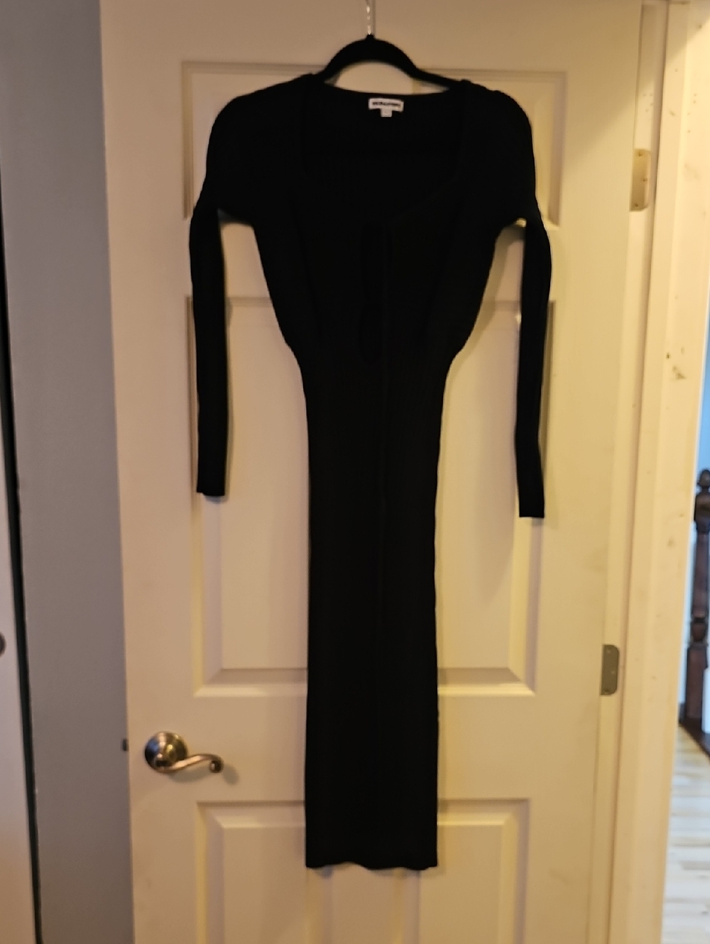 SOLID & STRIPED Black Long Sleeve Ribbed Midi Dress